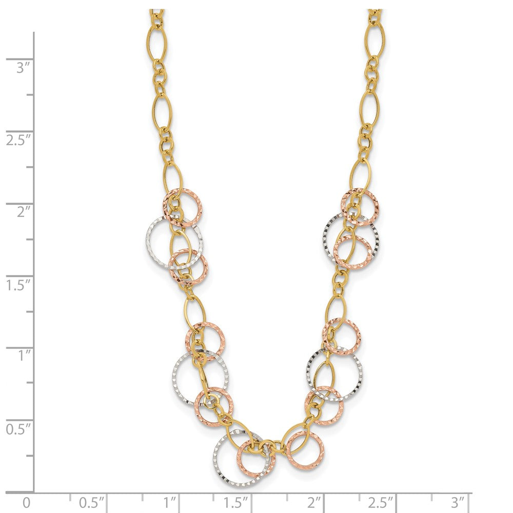14K Tri-Color Polished Dangle Rings W/2 In Ext. Necklace