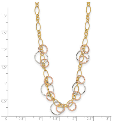 14K Tri-Color Polished Dangle Rings W/2 In Ext. Necklace