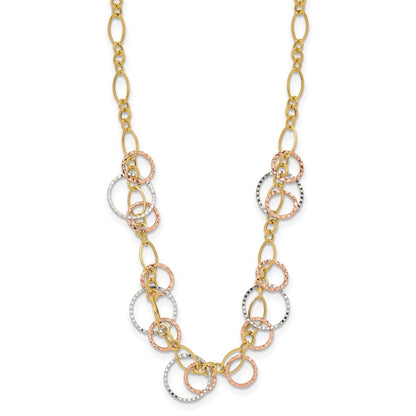 14K Tri-Color Polished Dangle Rings W/2 In Ext. Necklace