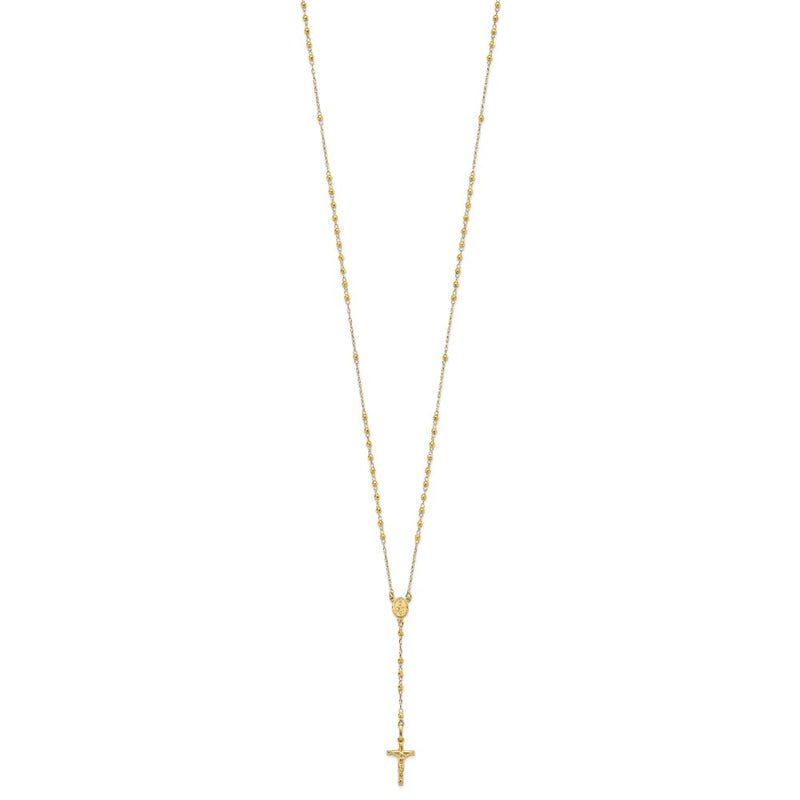 14K Yellow Gold Polished Faceted Beads Rosary Necklace