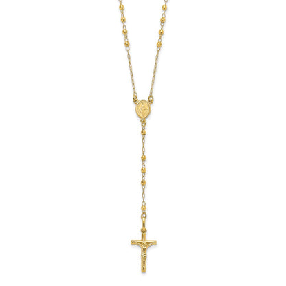 14K Yellow Gold Polished Faceted Beads Rosary Necklace