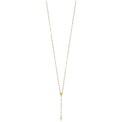 14K Tri-Color Beaded Rosary 17 Inch Necklace With 3 Extension