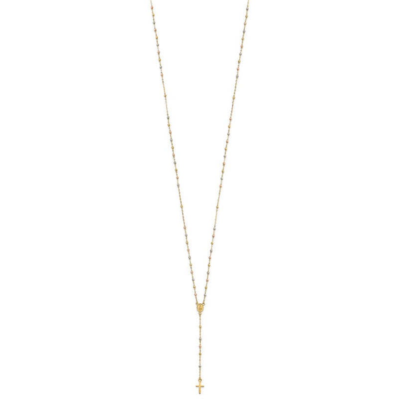 14K Tri-Color Beaded Rosary 17 Inch Necklace With 3 Extension