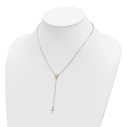 14K Tri-Color Beaded Rosary 17 Inch Necklace With 3 Extension
