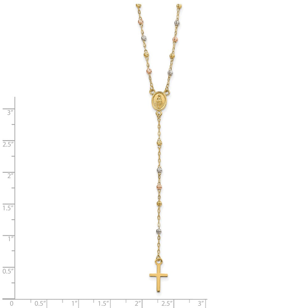 14K Tri-Color Beaded Rosary 17 Inch Necklace With 3 Extension