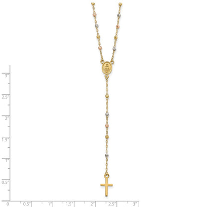 14K Tri-Color Beaded Rosary 17 Inch Necklace With 3 Extension