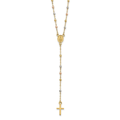 14K Tri-Color Beaded Rosary 17 Inch Necklace With 3 Extension