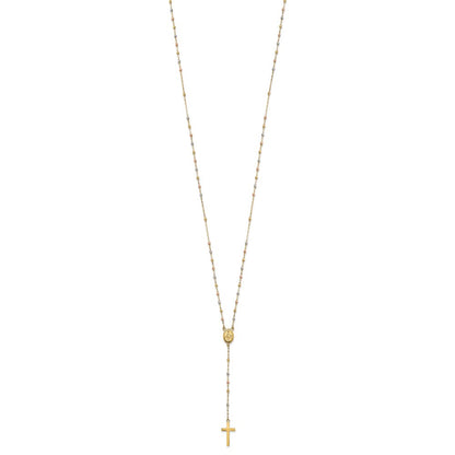 14K Tri-Color Bead Rosary 17 Inch Neckalce With 3 Extension
