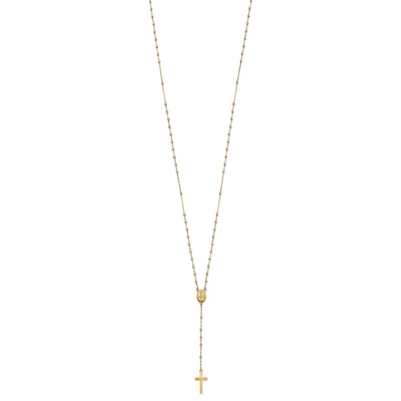14K Tri-Color Bead Rosary 17 Inch Neckalce With 3 Extension