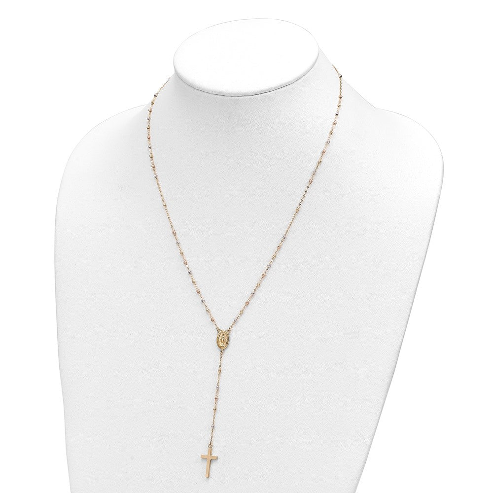 14K Tri-Color Bead Rosary 17 Inch Neckalce With 3 Extension