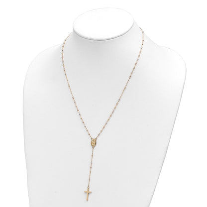 14K Tri-Color Bead Rosary 17 Inch Neckalce With 3 Extension