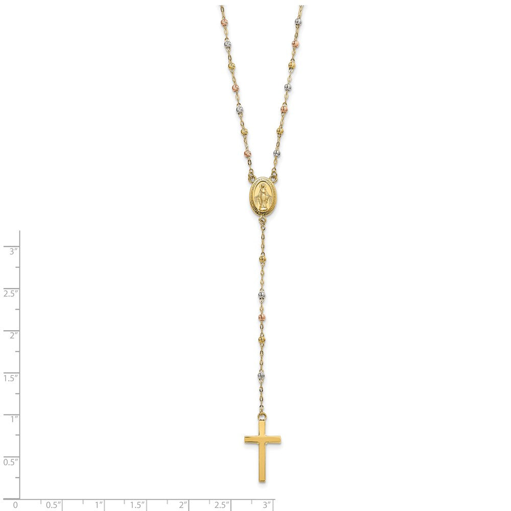 14K Tri-Color Bead Rosary 17 Inch Neckalce With 3 Extension
