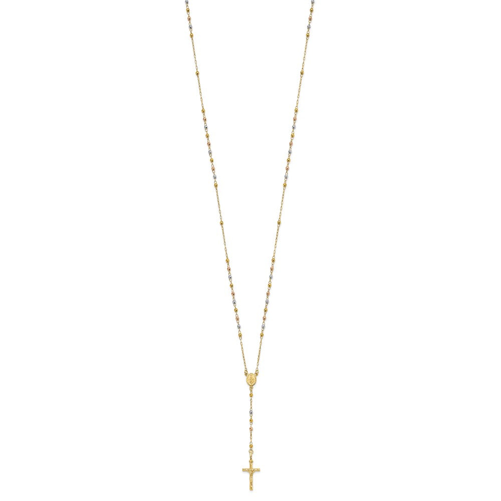 14K Tri-Color Polished Faceted Beads Rosary Necklace