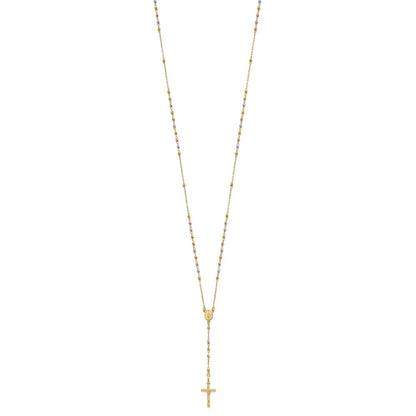 14K Tri-Color Polished Faceted Beads Rosary Necklace