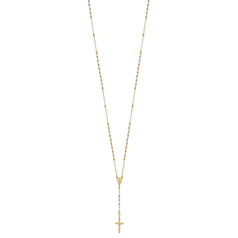 14K Tri-Color Polished Faceted Beads Rosary Necklace