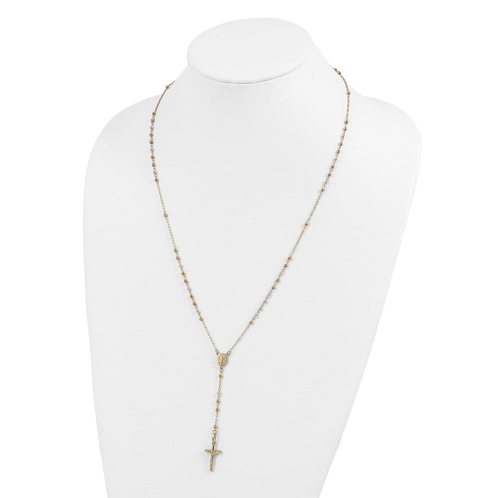 14K Tri-Color Polished Faceted Beads Rosary Necklace