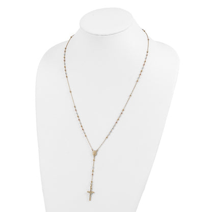 14K Tri-Color Polished Faceted Beads Rosary Necklace