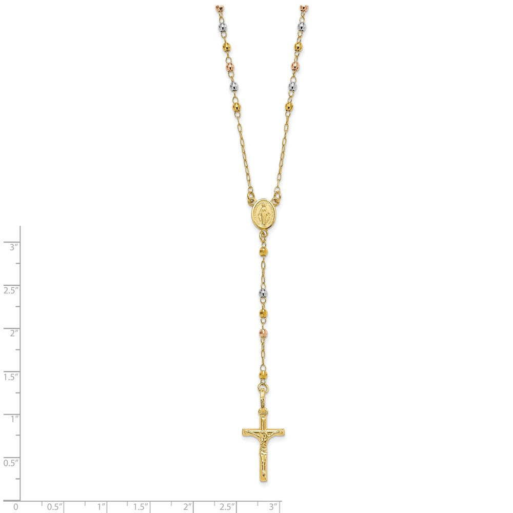 14K Tri-Color Polished Faceted Beads Rosary Necklace
