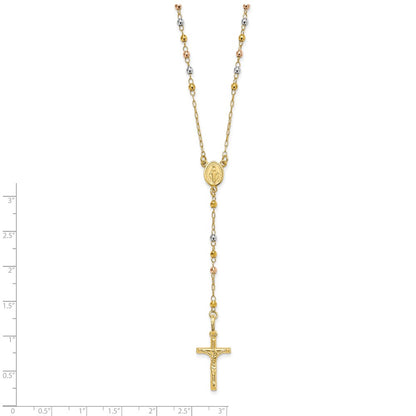 14K Tri-Color Polished Faceted Beads Rosary Necklace