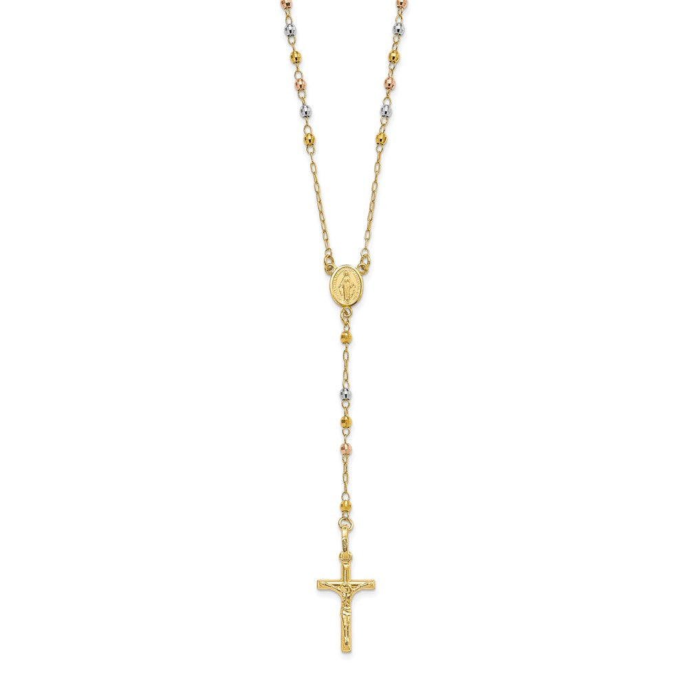 14K Tri-Color Polished Faceted Beads Rosary Necklace