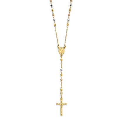 14K Tri-Color Polished Faceted Beads Rosary Necklace