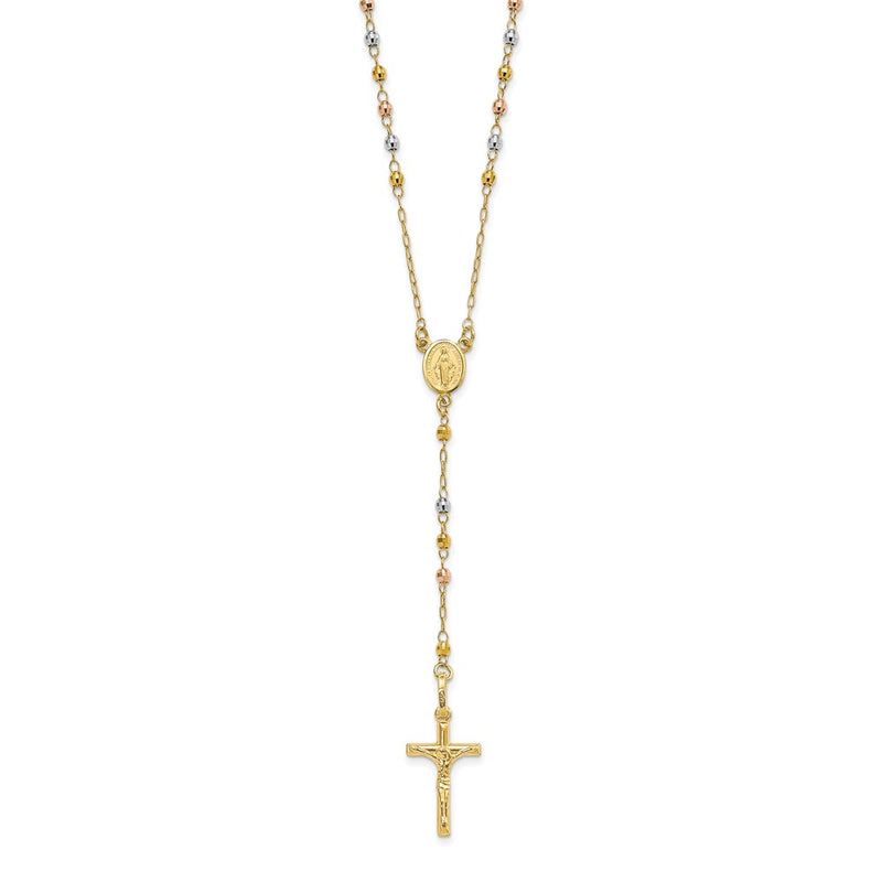 14K Tri-Color Polished Faceted Beads Rosary Necklace