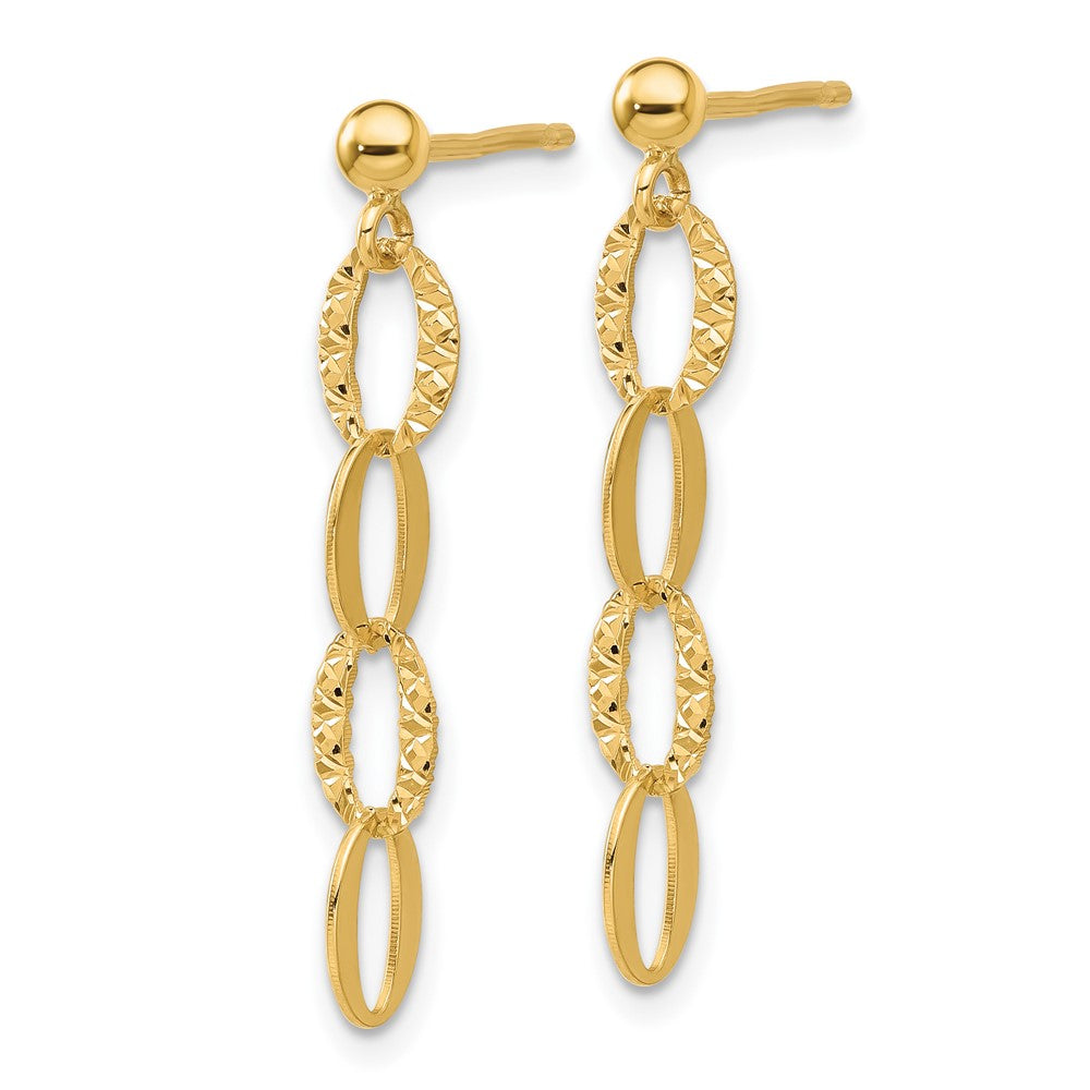 14K Yellow Gold D/c Oval Link Post Dangle Earrings