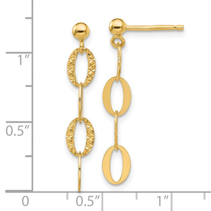 14K Yellow Gold D/c Oval Link Post Dangle Earrings