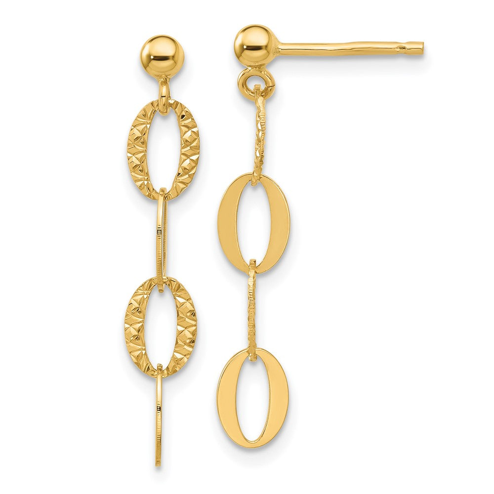 14K Yellow Gold D/c Oval Link Post Dangle Earrings
