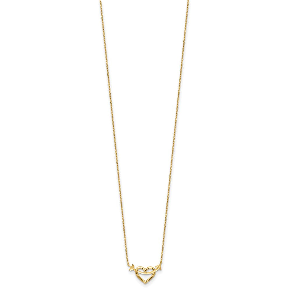 14K Yellow Gold Polished Heart with Arrow 18in with 2in Ext. Necklace