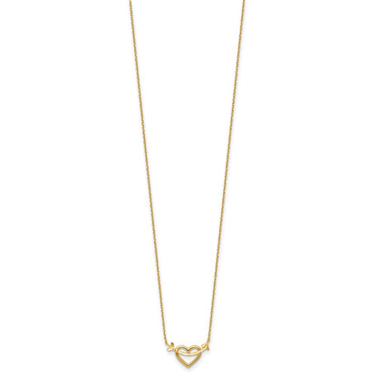 14K Yellow Gold Polished Heart with Arrow 18in with 2in Ext. Necklace