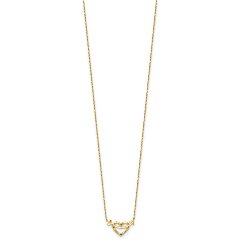 14K Yellow Gold Polished Heart with Arrow 18in with 2in Ext. Necklace