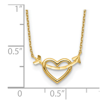 14K Yellow Gold Polished Heart with Arrow 18in with 2in Ext. Necklace