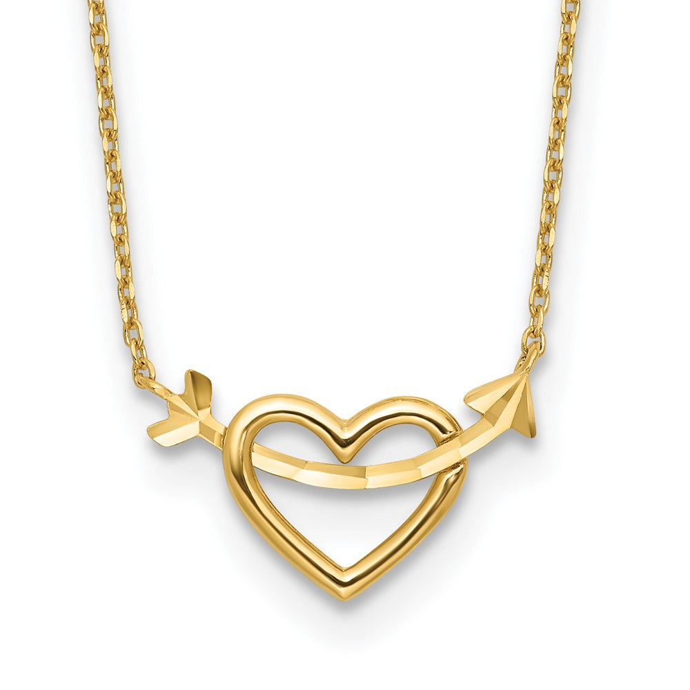 14K Yellow Gold Polished Heart with Arrow 18in with 2in Ext. Necklace