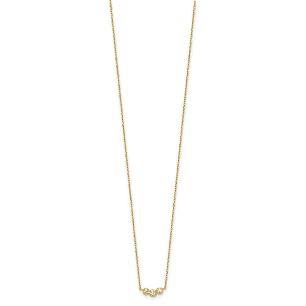 14K Yellow Gold Polished 3 Stone CZ 18in with 2in Ext. Necklace