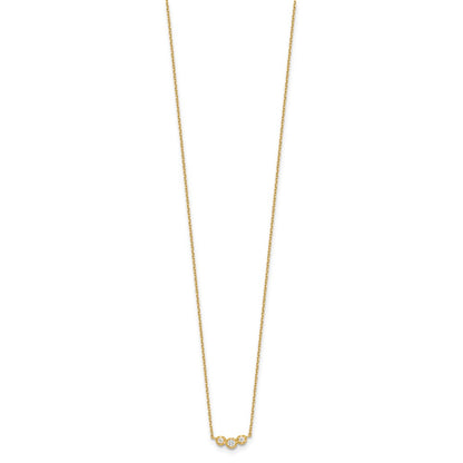 14K Yellow Gold Polished 3 Stone CZ 18in with 2in Ext. Necklace