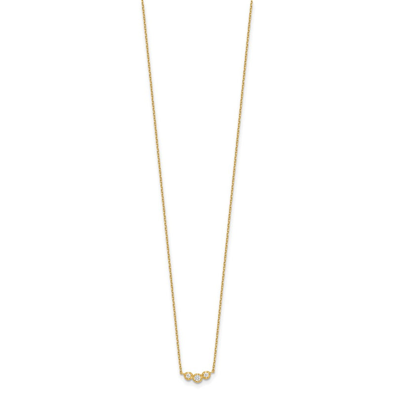 14K Yellow Gold Polished 3 Stone CZ 18in with 2in Ext. Necklace