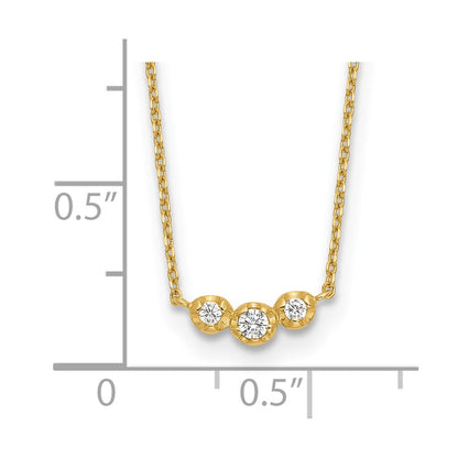 14K Yellow Gold Polished 3 Stone CZ 18in with 2in Ext. Necklace