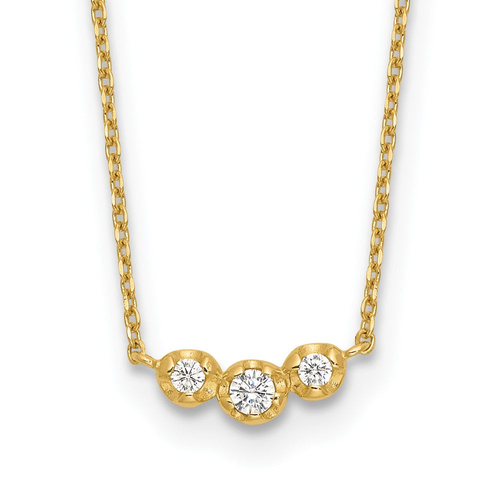 14K Yellow Gold Polished 3 Stone CZ 18in with 2in Ext. Necklace