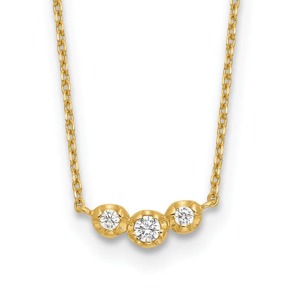 14K Yellow Gold Polished 3 Stone CZ 18in with 2in Ext. Necklace