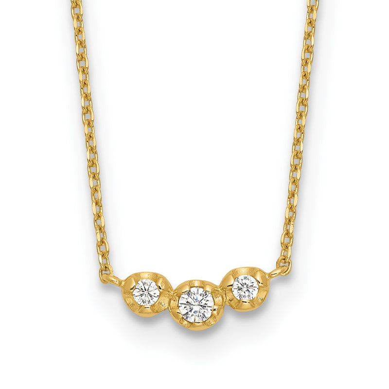 14K Yellow Gold Polished 3 Stone CZ 18in with 2in Ext. Necklace