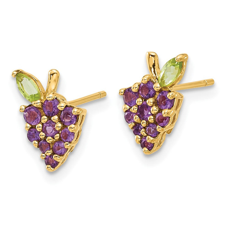 14K Yellow Gold Gold Amethyst and Peridot Grapes Post Earrings