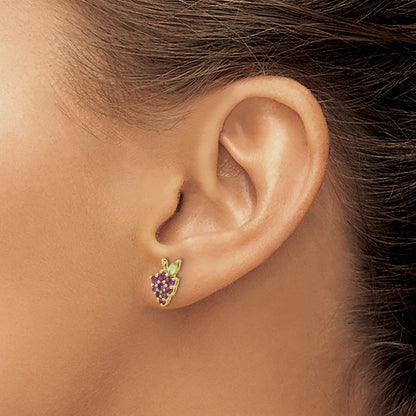 14K Yellow Gold Gold Amethyst and Peridot Grapes Post Earrings