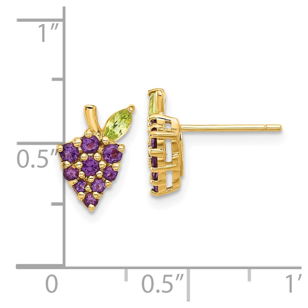 14K Yellow Gold Gold Amethyst and Peridot Grapes Post Earrings