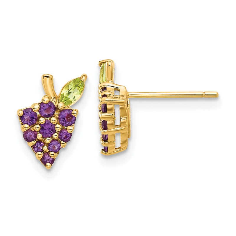 14K Yellow Gold Gold Amethyst and Peridot Grapes Post Earrings