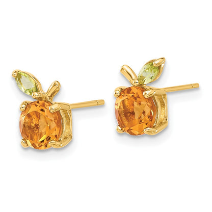 14K Yellow Gold Gold Citrine and Peridot Orange Post Earrings