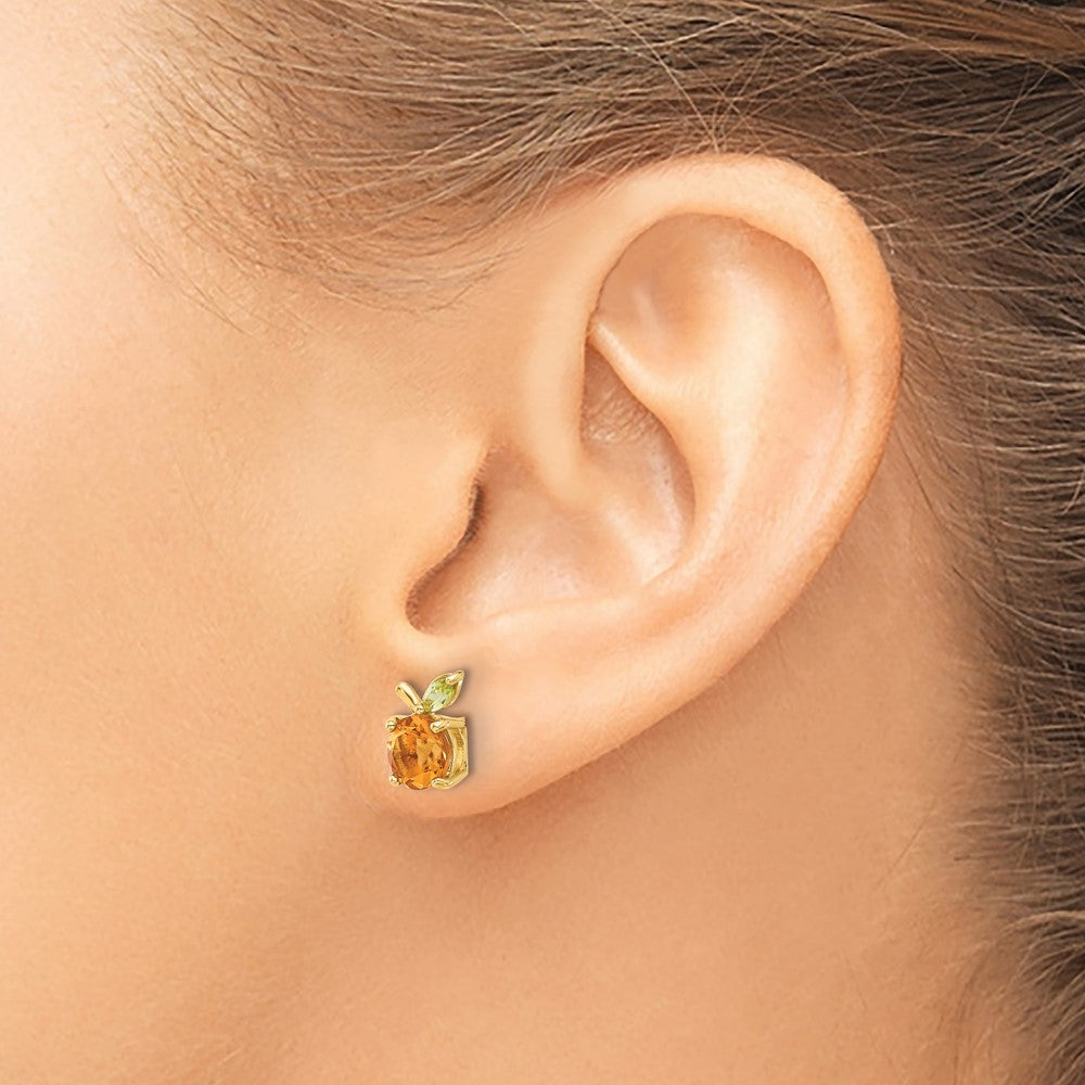 14K Yellow Gold Gold Citrine and Peridot Orange Post Earrings