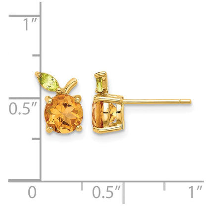 14K Yellow Gold Gold Citrine and Peridot Orange Post Earrings