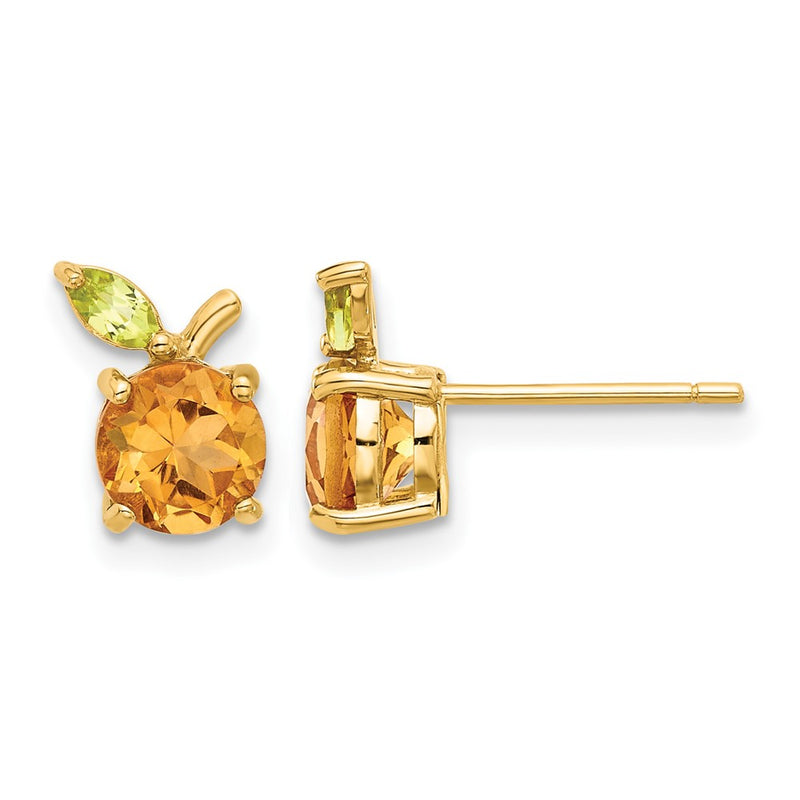 14K Yellow Gold Gold Citrine and Peridot Orange Post Earrings