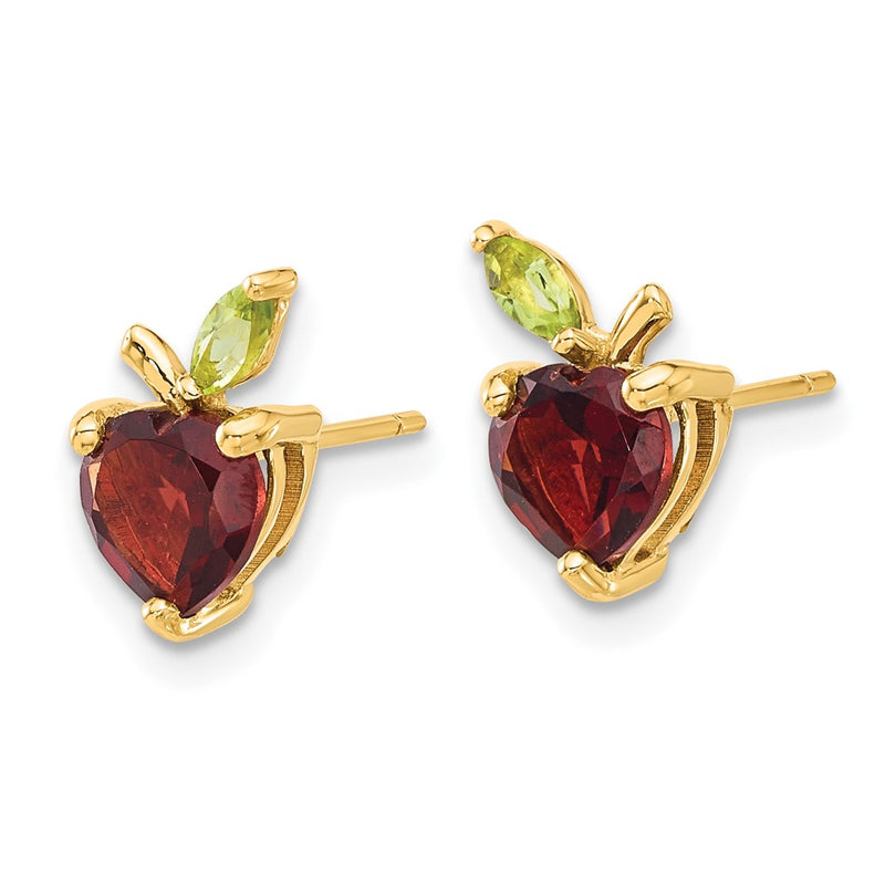 14K Yellow Gold Gold Garnet and Peridot Apple Post Earrings